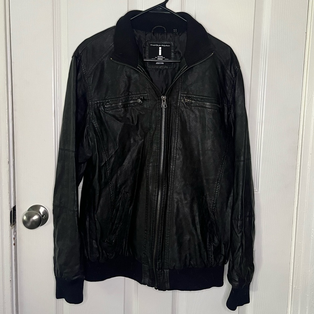 Men's Black Faux Leather Jacket Buffalo Jeans - Picture 1 of 6